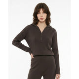 H&M Hooded Ribbed 1/4 Zip Sweater women’s Size Medium Brownish Gray Long Sleeve