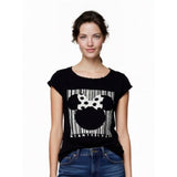 Disney Minnie Mouse Barcode T Shirt Women's Large Black White Graphic Short Slee