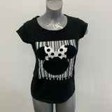 Disney Minnie Mouse Barcode T Shirt Women's Large Black White Graphic Short Slee