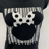 Disney Minnie Mouse Barcode T Shirt Women's Large Black White Graphic Short Slee