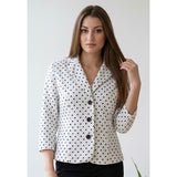 Dressbarn Women's Medium White w/Black Polka Dots Long sleeve Button Up Blazer