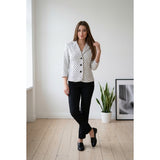 Dressbarn Women's Medium White w/Black Polka Dots Long sleeve Button Up Blazer