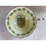 Paragon Double Warrant Green Maple Leaf Yellow Tea Cup & Saucer Ontario Crest