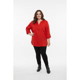 Penningtons Blouse Women's Size 3X Red 3/4 Sleeve V Neck Pocket Polyester/Elasta