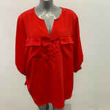 Penningtons Blouse Women's Size 3X Red 3/4 Sleeve V Neck Pocket Polyester/Elasta