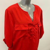 Penningtons Blouse Women's Size 3X Red 3/4 Sleeve V Neck Pocket Polyester/Elasta
