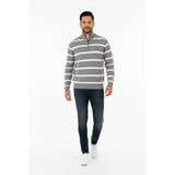 American Eagle1/4 Zip sweater Mens Large Gray Striped Long Sleeve Cotton