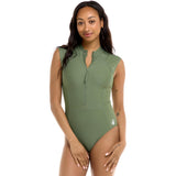 Body Glove Womens Manny Zip Front Cap-Sleeve One Piece Swimsuit Medium NWT