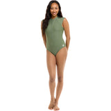 Body Glove Womens Manny Zip Front Cap-Sleeve One Piece Swimsuit Medium NWT