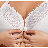 Glamorise Plus Size Front Close Lace T-Back Wonderwire Bra 1246 White
