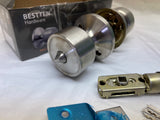 BESTTEN Geneva Series Door Knob Set, Keyed Entry Door Lock Satin Nickle