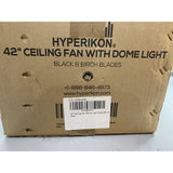 HYPERIKON  42" Ceiling Fan W/Remote Control & Dome Light  New In Box Black & Birch Blades