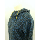 Bench Women's Blue Black Cheetah Print Long Sleeve Full Zip Jacket Size Medium