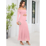 CYCLAMEN Sparkly Maternity Dress Off The Shoulder Long Sleeve LARGE LIGHT PINK