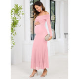 CYCLAMEN Sparkly Maternity Dress Off The Shoulder Long Sleeve LARGE LIGHT PINK