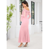 CYCLAMEN Sparkly Maternity Dress Off The Shoulder Long Sleeve LARGE LIGHT PINK