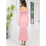 CYCLAMEN Sparkly Maternity Dress Off The Shoulder Long Sleeve LARGE LIGHT PINK