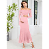 CYCLAMEN Sparkly Maternity Dress Off The Shoulder Long Sleeve LARGE LIGHT PINK