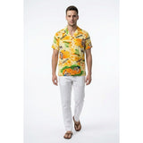 Bajan Tropical All Over Print Button Up Shirt Men's Medium Graphic Short Sleeve
