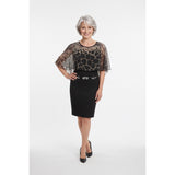 Simon Chang Women's Sleeveless A Line Dress Size 8 Black Beaded Attached Animal Print Shawl