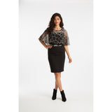 Simon Chang Women's Sleeveless A Line Dress Size 8 Black Beaded Attached Animal Print Shawl