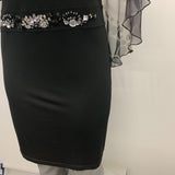 Simon Chang Women's Sleeveless A Line Dress Size 8 Black Beaded Attached Animal Print Shawl