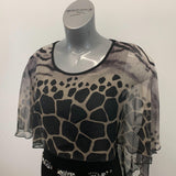 Simon Chang Women's Sleeveless A Line Dress Size 8 Black Beaded Attached Animal Print Shawl