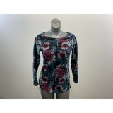 Cleo Petites Women's Blue Purple Floral Top Medium Long Sleeve Polyester Blend