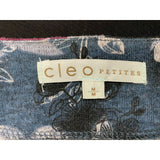 Cleo Petites Women's Blue Purple Floral Top Medium Long Sleeve Polyester Blend