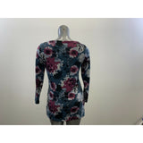 Cleo Petites Women's Blue Purple Floral Top Medium Long Sleeve Polyester Blend