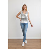 Banana Republic Women's S Top White Striped Chris Cross Fold Tie String in the Front Low V Neck Top Size Small