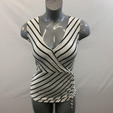 Banana Republic Women's S Top White Striped Chris Cross Fold Tie String in the Front Low V Neck Top Size Small