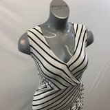 Banana Republic Women's S Top White Striped Chris Cross Fold Tie String in the Front Low V Neck Top Size Small