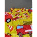 Childs Bedroom Comforter Full Size with 2 Pillow cases Yellow w/red fire trucks NEW