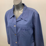 Maggie Barnes Button Up Blouse Women's Size 24W Blue Long Sleeve Lyocell Blend Top NEW