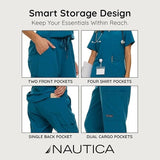 Nautica Women's Scrub Set 9-Pocket  Pants & Top Small  Carribean Blue NEW