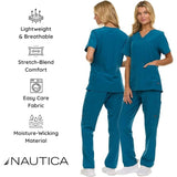 Nautica Women's Scrub Set 9-Pocket  Pants & Top Small  Carribean Blue NEW