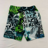 Roots Swim Trunks Boy Small (8) Blue Green Beach Scene Mesh Lined Swim Shorts