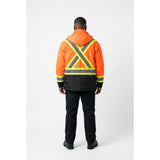 Terra Hi-Vis Rain Jacket with Reflective Tape and Removable Hood, Orange Men's XL