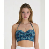 La Vie en Rose Aqua Women's Blue Shades Neck Tie Bathing Suit Top Size Medium