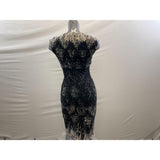 Cleo Women's Black and Beige Patterned Design V Neck Wrap Dress Size 4 Polyester