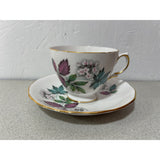 Royal Vale Fine Bone China England Teacup Saucer Set White Green Red Floral