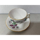 Royal Vale Fine Bone China England Teacup Saucer Set White Green Red Floral