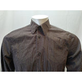 H&M Brown White Striped Long Sleeve Men's Medium Button Up Cotton Shirt