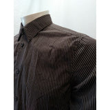 H&M Brown White Striped Long Sleeve Men's Medium Button Up Cotton Shirt