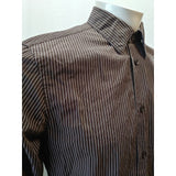 H&M Brown White Striped Long Sleeve Men's Medium Button Up Cotton Shirt