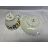 Staffordshire Fine Bone China England Vintage Teacup Saucer Set Purple White