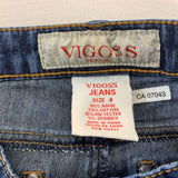 Vigoss Girl Skinny Leg Blue Jeans Size 8 Stretch Ramie Blend Beaded Denim