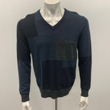 Calvin Klein V Neck Sweater Men's Medium Blue Gray Long Sleeve Wool/Acrylic Swea
