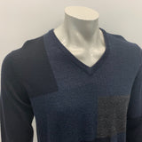 Calvin Klein V Neck Sweater Men's Medium Blue Gray Long Sleeve Wool/Acrylic Swea
